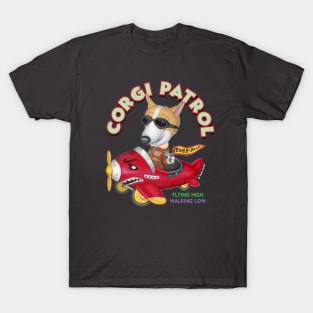 Cute flying Welsh Corgi Dog in a classic Plane on Corgi in A Plane T-Shirt